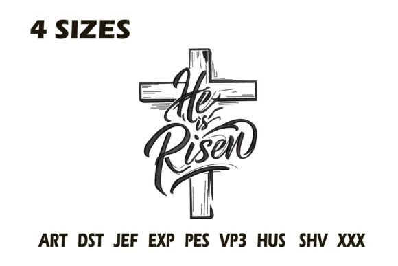 He is Risen Cross Christian Embroidery