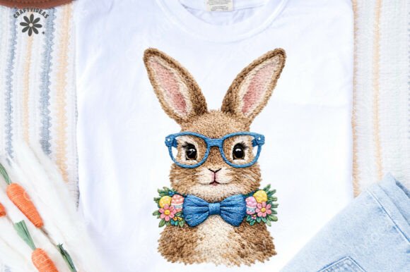 Retro Faux Embroidery Easter Bunny PNG